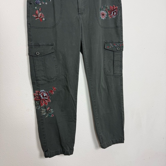 Sundance High Waist Floral Embroidered Cargo Pants Grey Bohemian Sz 12 - Picture 3 of 10
